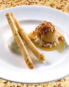 scallops with rice and crab chopsticks